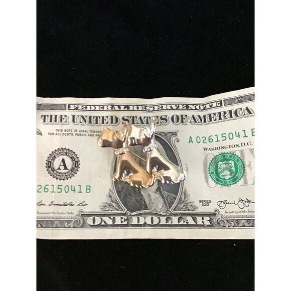 Scotty Brooch, Gold and Silver Pair Pin  Rhinestone Collars - Picture 5 of 5